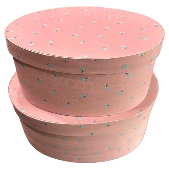 VINTAGE boxes - blush berry pink with hand painted tulips- set of 2 cottage - Picture 1 of 13